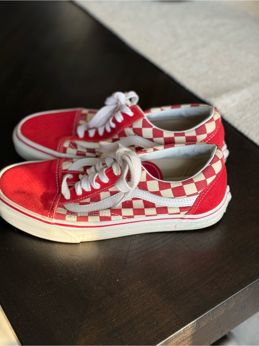 Old Skool Red Checkerboard Skate Shoes with White Stripe - Picture 3 of 8